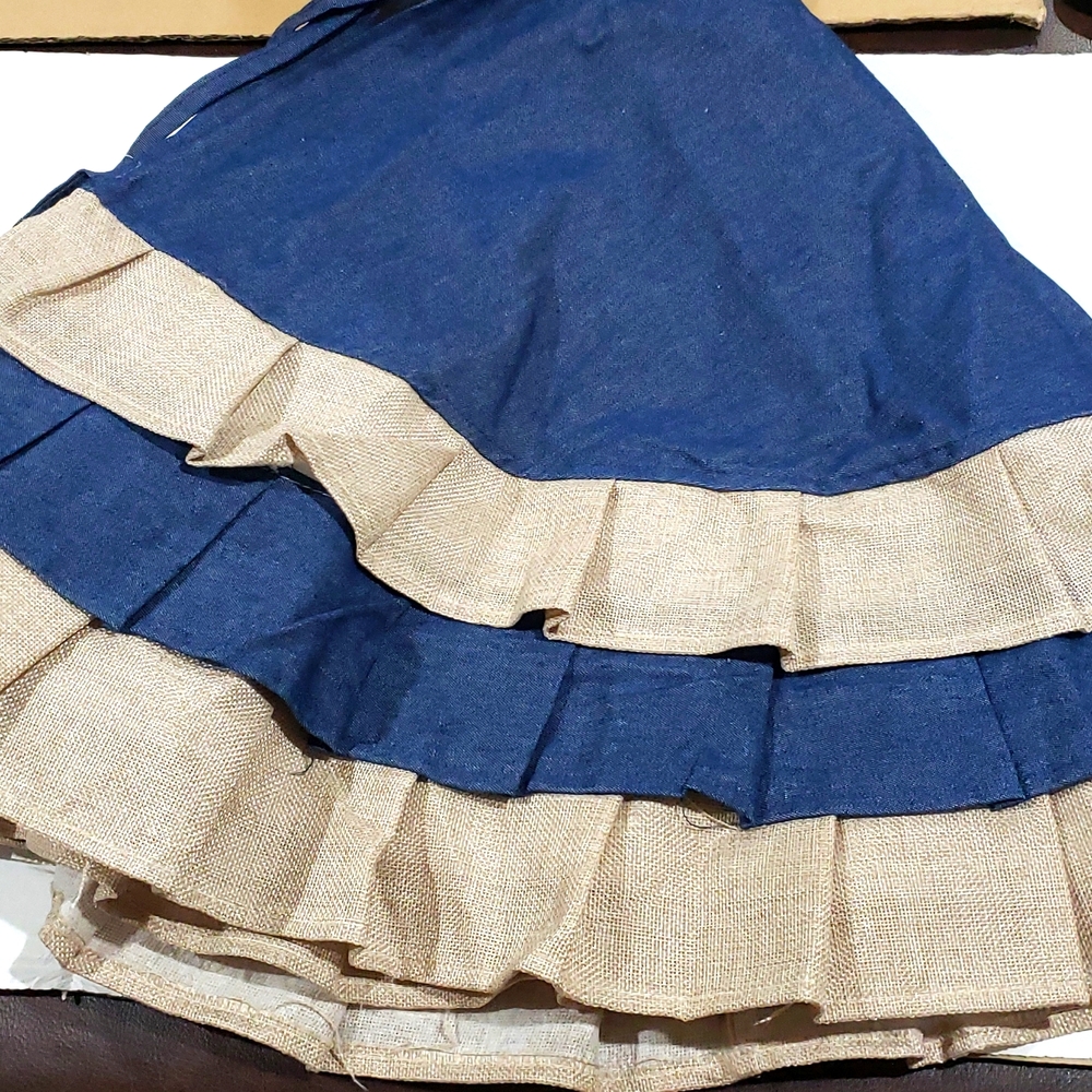48" x 21.5" denim & burlap ruffle tree skirt like new